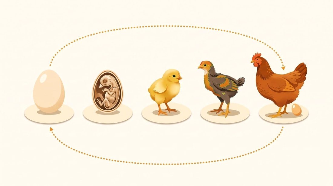 Ciclo di vita della gallina, dall'uovo alla gallina adulta passando per l'embrione, il pulcino e la pollastra